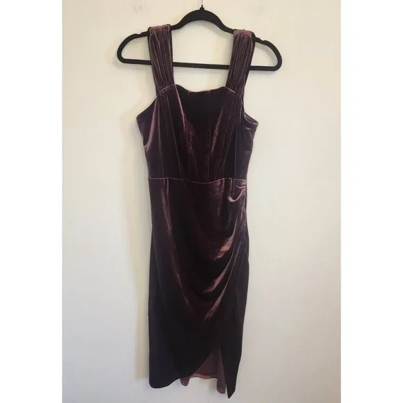 Cache Velvet Plum Purple Cocktail Midi Dress Side Ruched Size‎ 8 NWT - Picture 2 of 11